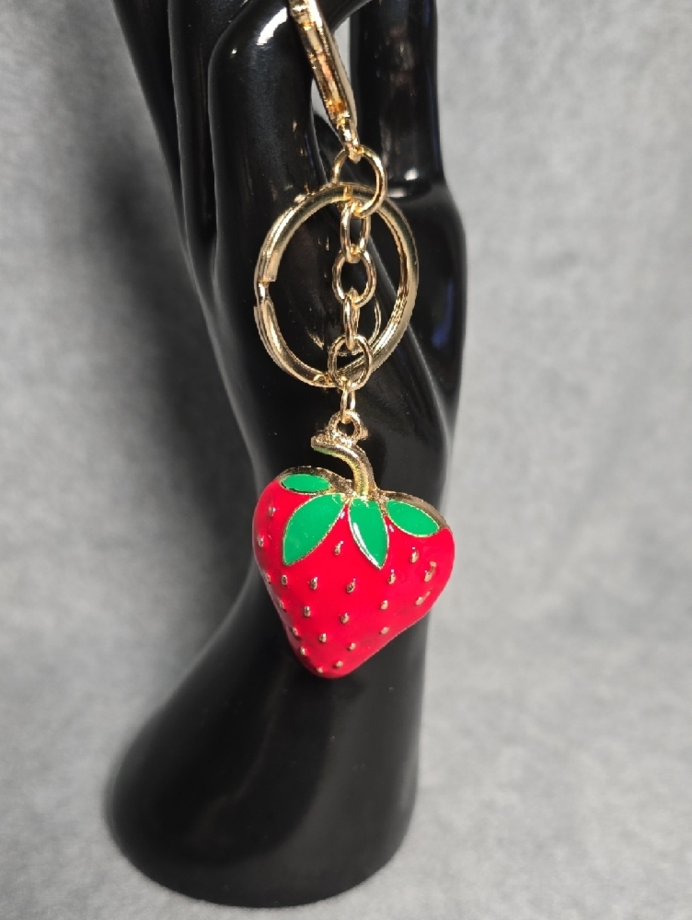 Strawberry Enamel Keychain/Bag Charm with Gold Hardware - Picture 3 of 4
